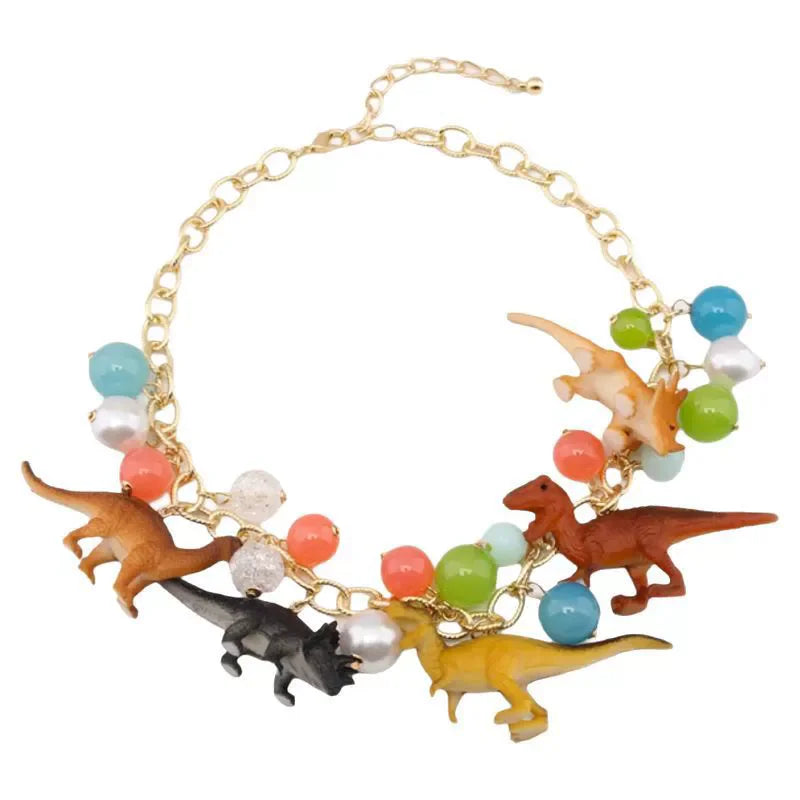 Exaggerated Three-Dimensional Color Dinosaur Pendant Necklace for Men Women 2025 New Sweet Cool Fashion Trend Beaded Necklace
